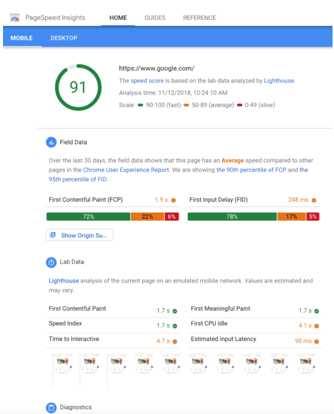 Google’s Page Speed Tool 